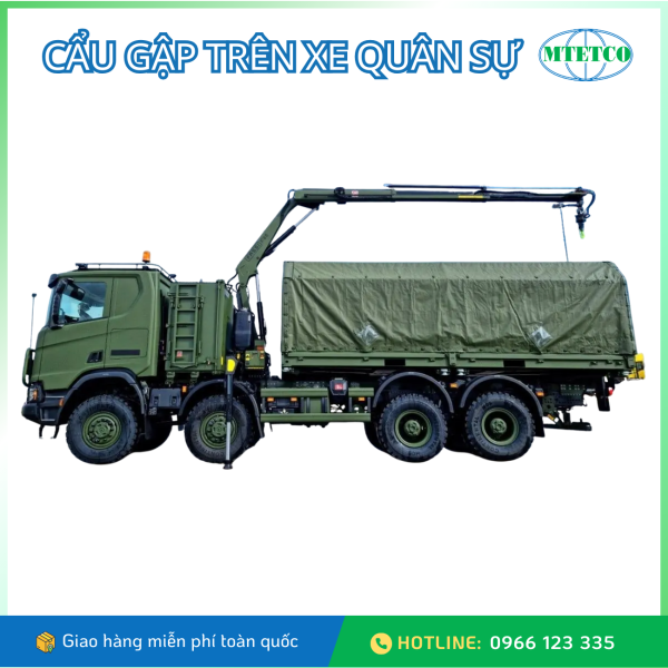 Cẩu gập thủy lực trên xe quân sự