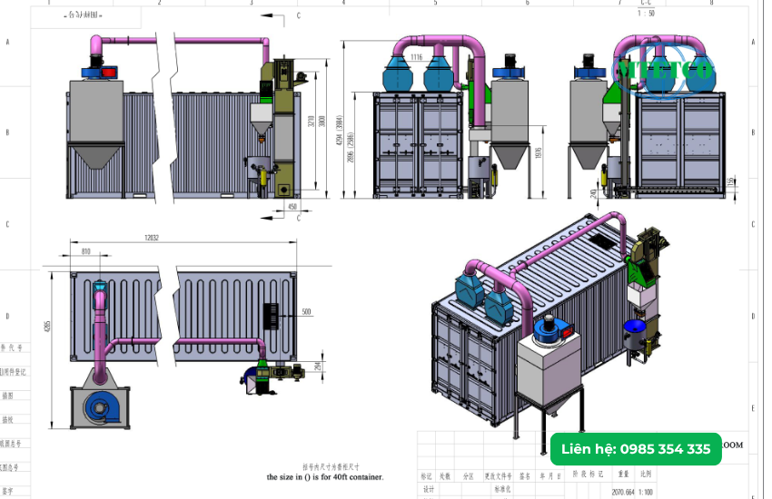 Bản vẽ buồng phun bi dạng container
